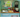 Tiny kitchen inside mint green camper with utensils and wall art